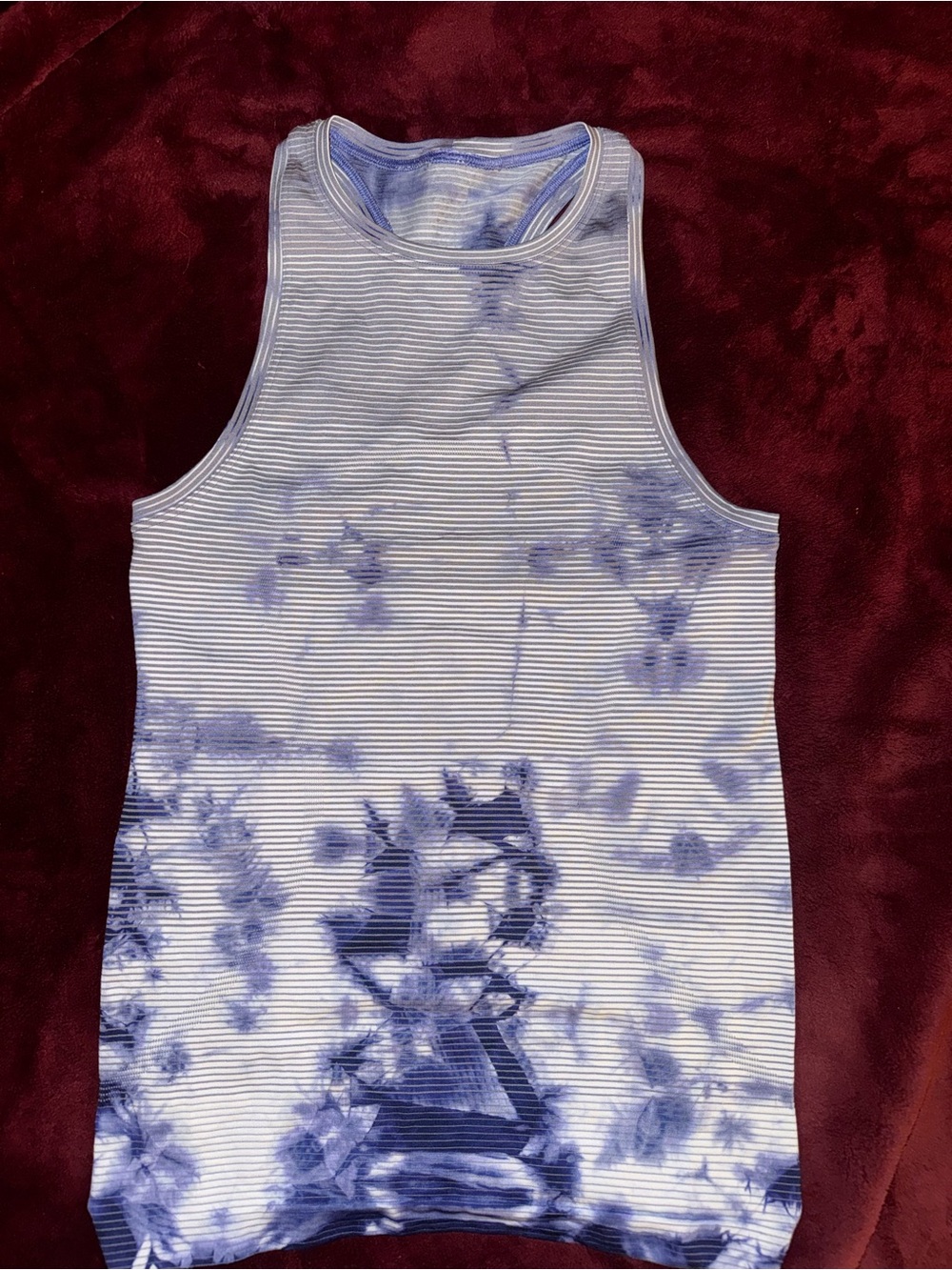 lululemon athletica Blue and White Tie-Dye Stripe Tank Top